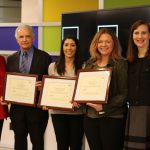 Jennifer Adams presenting Wargocki, Heintjes, and DePice with their Teacher Awards